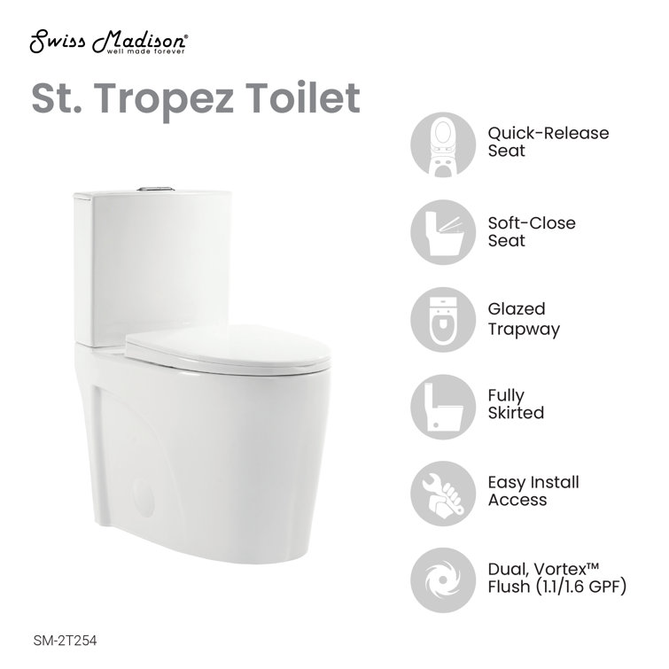 St. Tropez White Elongated Two-Piece Dual-Flush Toilet