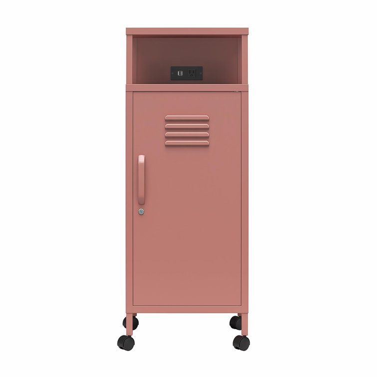 Dusty Rose Metal Locker-Style Rolling Storage Cart
