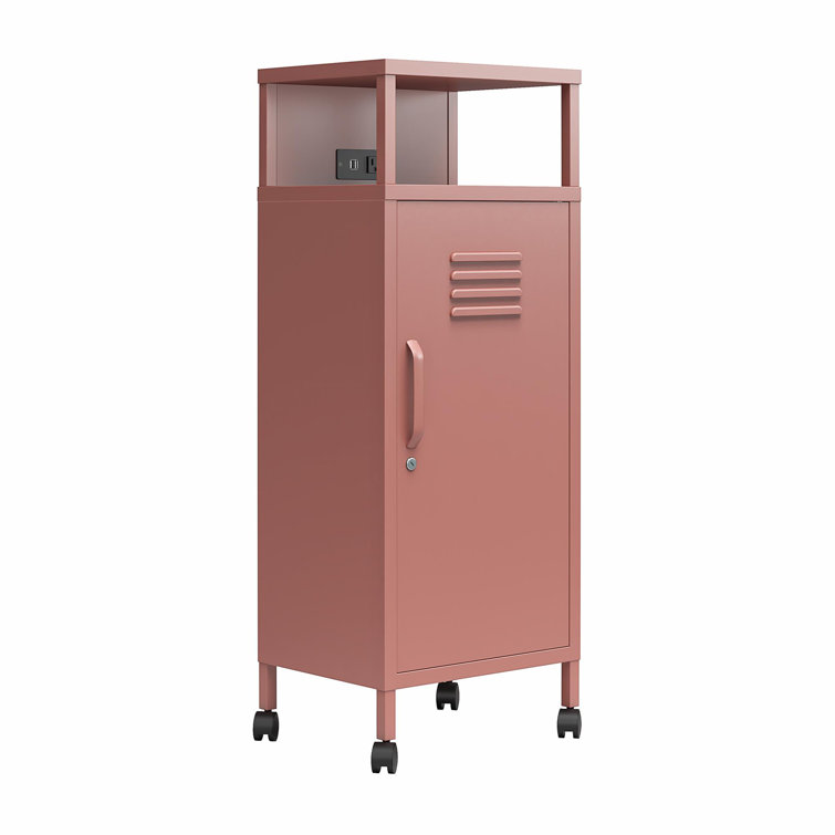 Dusty Rose Metal Locker-Style Rolling Storage Cart