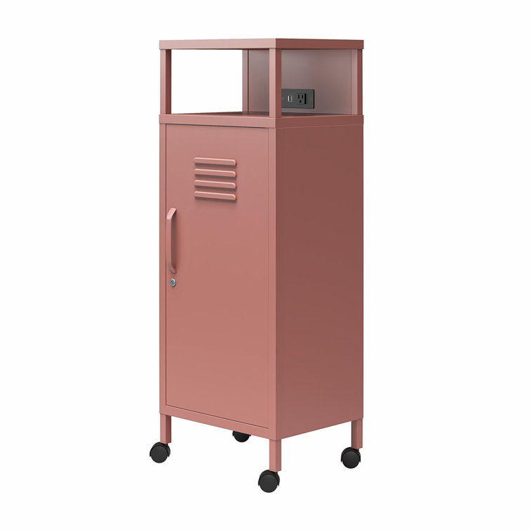 Dusty Rose Metal Locker-Style Rolling Storage Cart