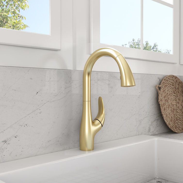 Pagano Brushed Gold Pull-Down Kitchen Faucet with Spray