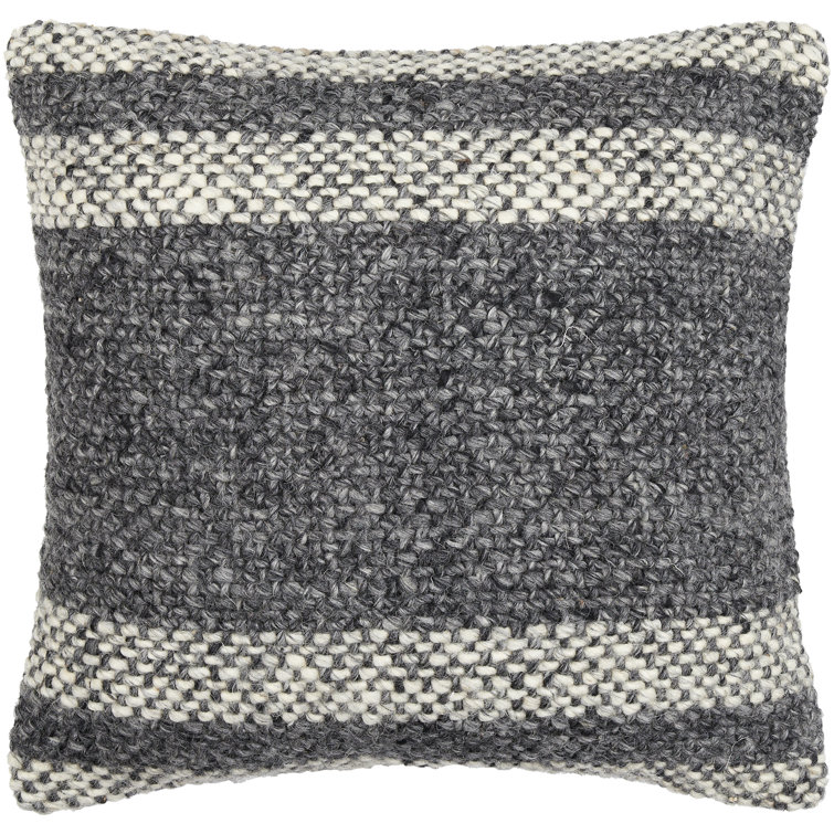 Gray and Beige Striped Wool Square Throw Pillow