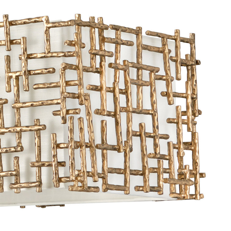 Burnished Gold 10-Light Chandelier with White Linen Shade