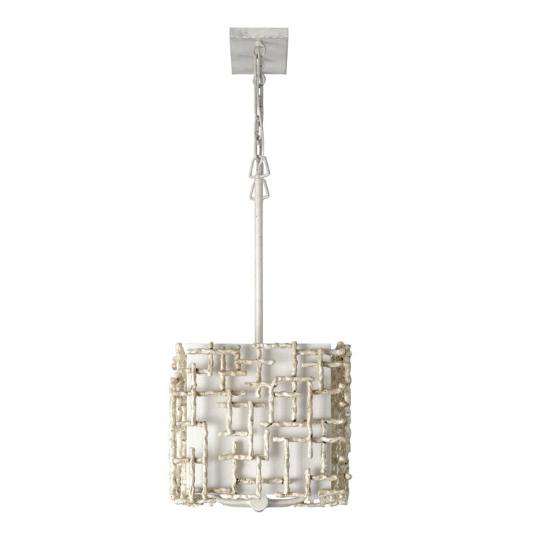 Farrah Silver Leaf 10-Light Linear Chandelier with White Linen Shade
