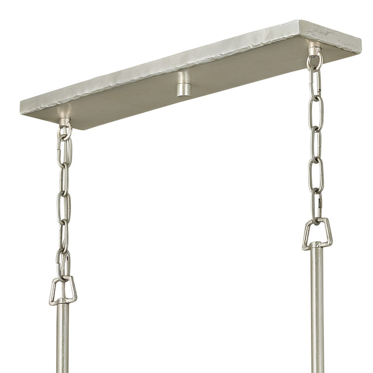 Farrah Silver Leaf 10-Light Linear Chandelier with White Linen Shade