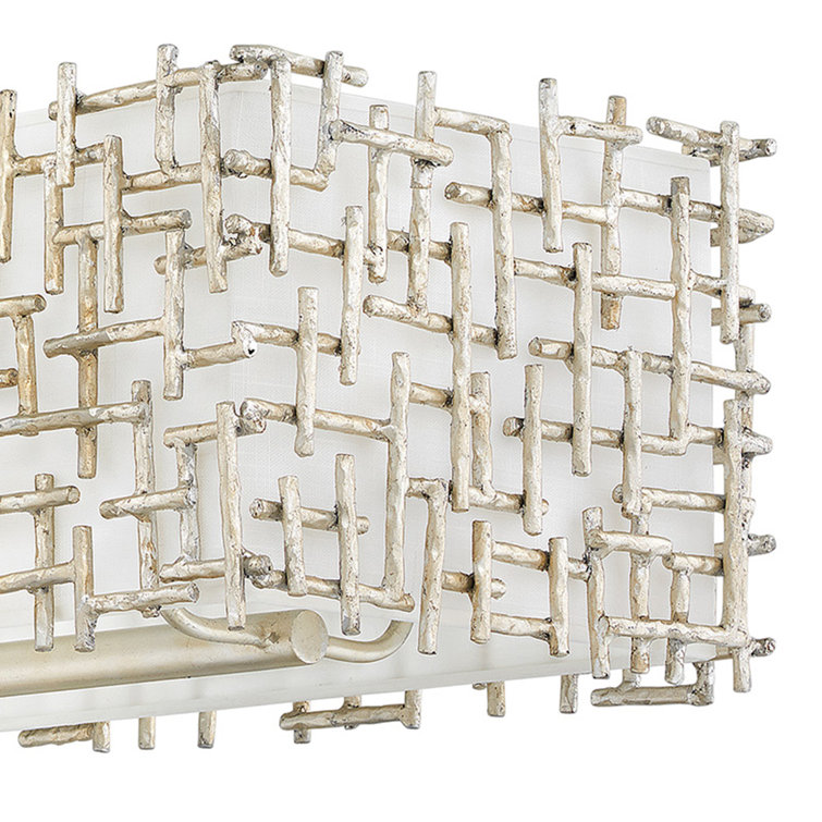 Farrah Silver Leaf 10-Light Linear Chandelier with White Linen Shade