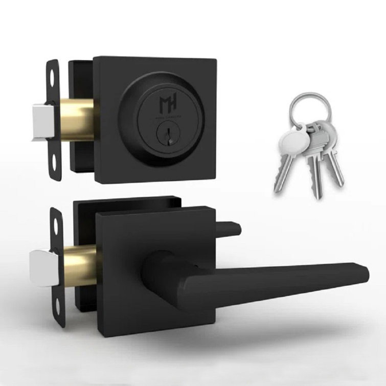 Matte Black Stainless Steel Lever Door Lock Handle Set