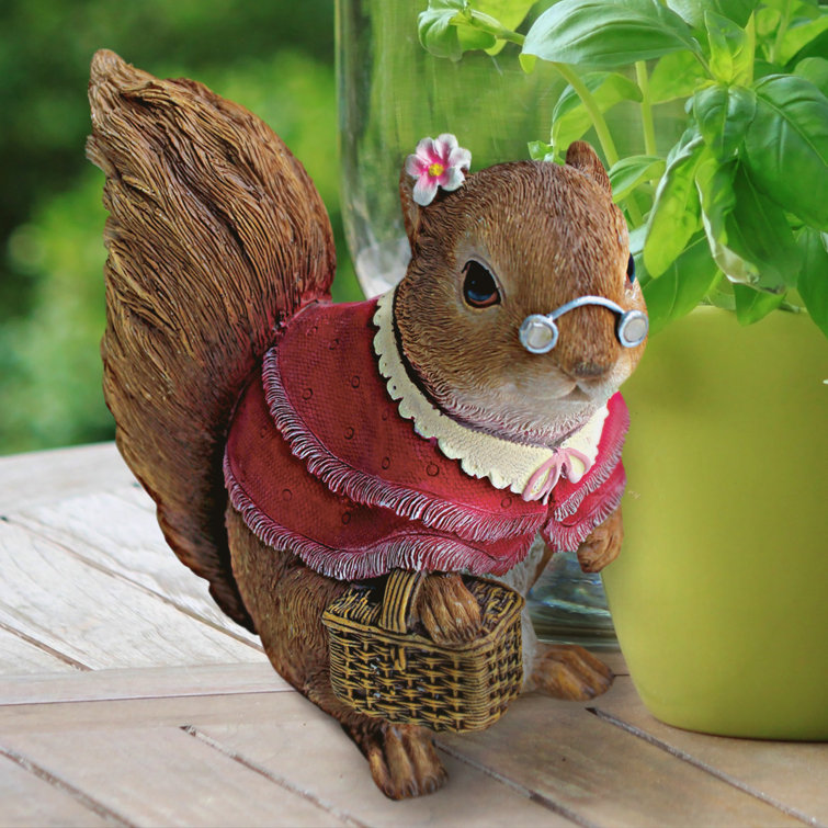 Grandmother Squirrel Statue in Red Dress with Basket