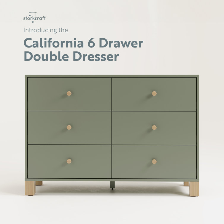 Olive and Driftwood Pine Double Dresser with 6 Drawers