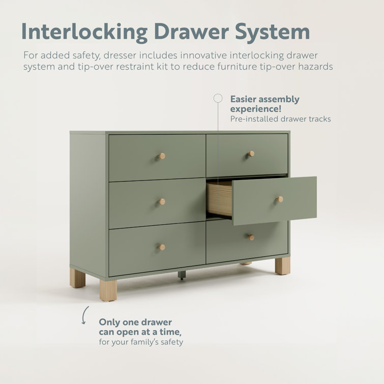 Olive and Driftwood Pine Double Dresser with 6 Drawers