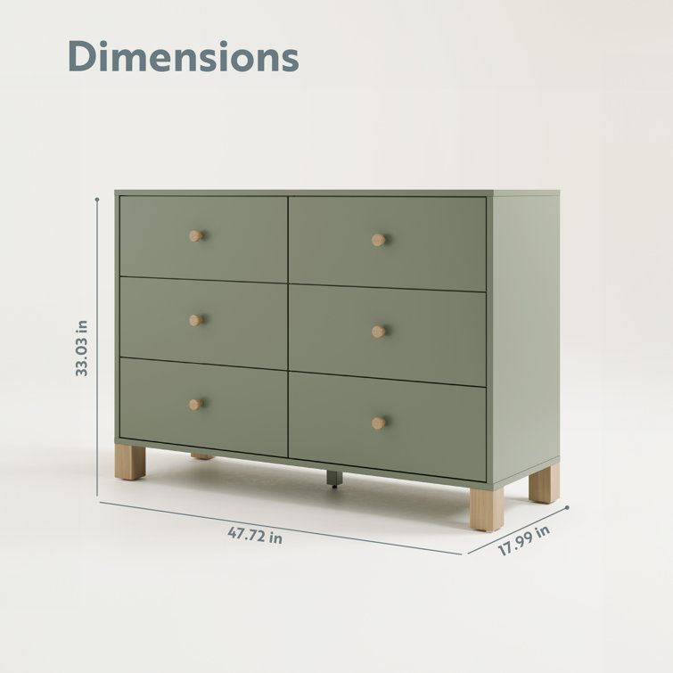 Olive and Driftwood Pine Double Dresser with 6 Drawers