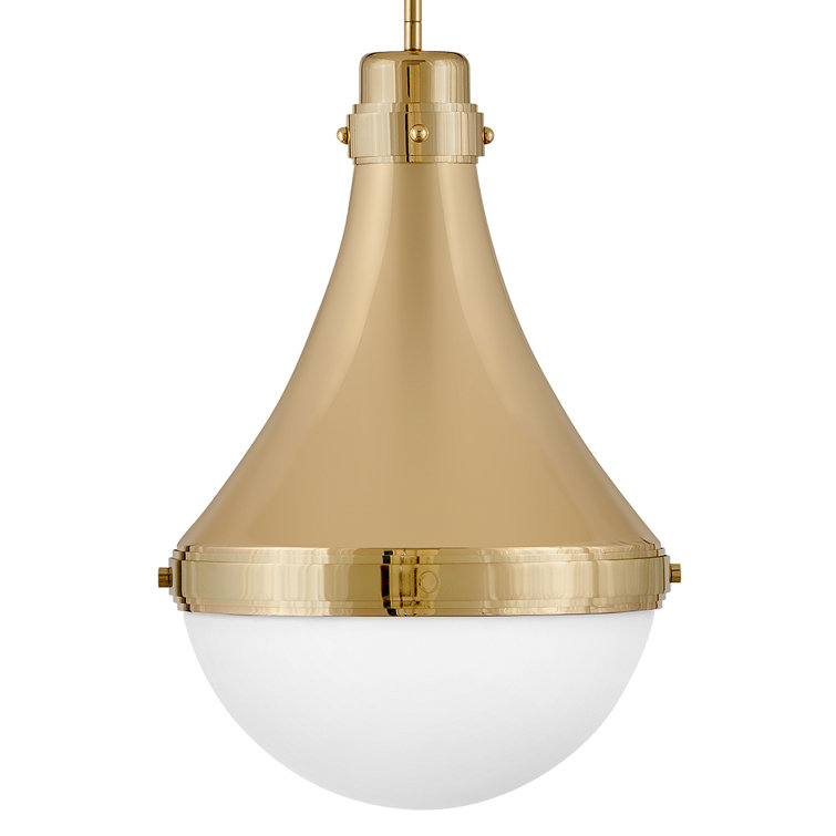 Elegant Brass and Opal Glass 21.25" Transitional Pendant Light