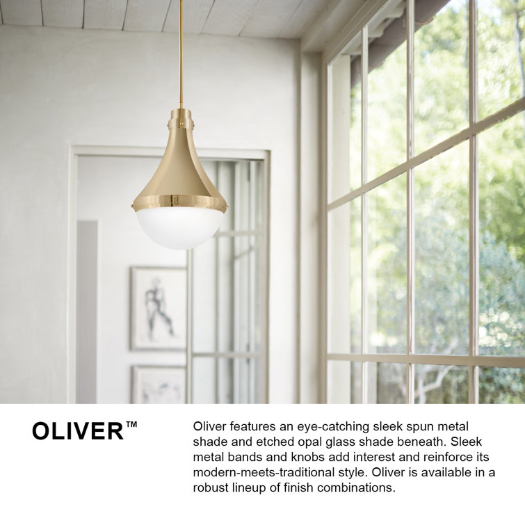 Elegant Brass and Opal Glass 21.25" Transitional Pendant Light