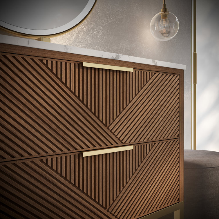 Diamond 30'' Walnut and Matte Black Single Bathroom Vanity with Calacatta Quartz Top