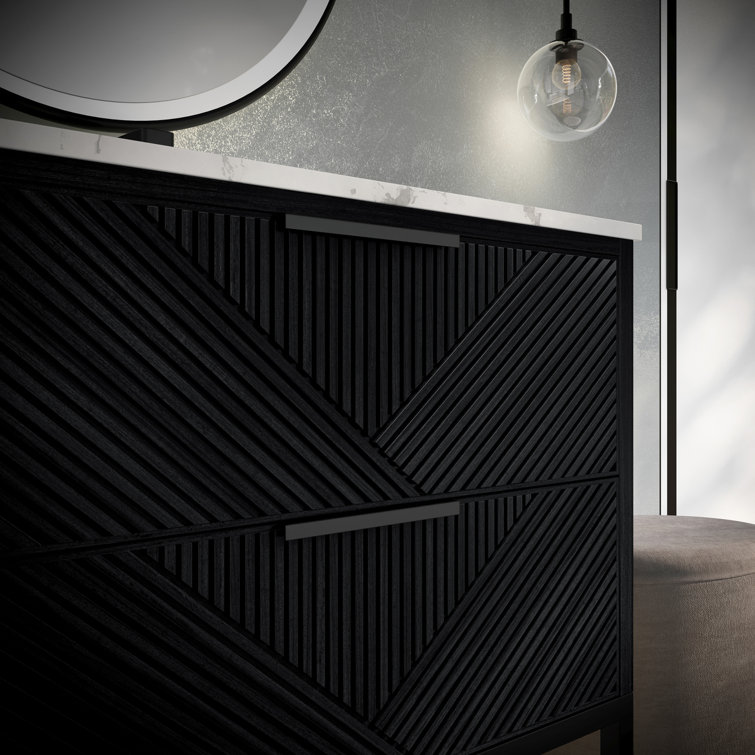 Diamond 30'' Walnut and Matte Black Single Bathroom Vanity with Calacatta Quartz Top