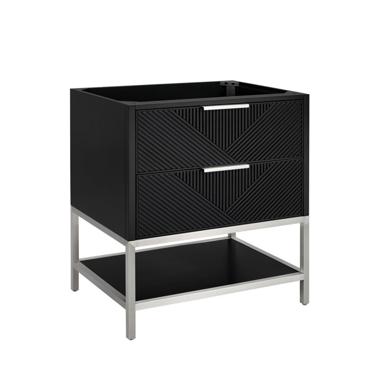 Diamond 30'' Walnut and Matte Black Single Bathroom Vanity with Calacatta Quartz Top