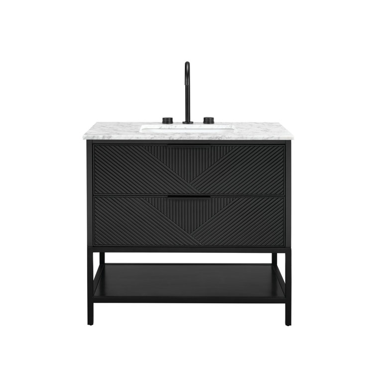 Charcoal Black 36'' Freestanding Vanity with Calacatta Quartz Top