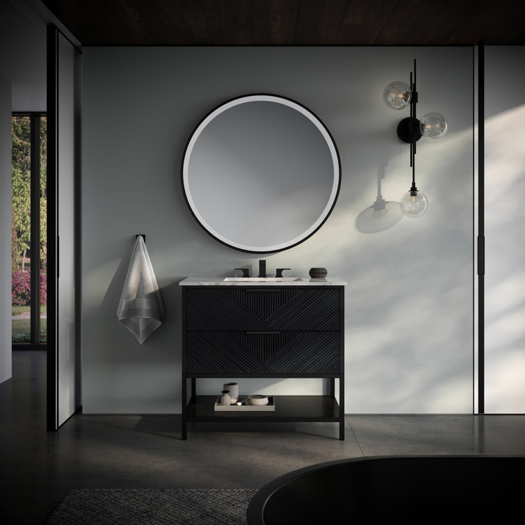 Charcoal Black 36'' Freestanding Vanity with Calacatta Quartz Top