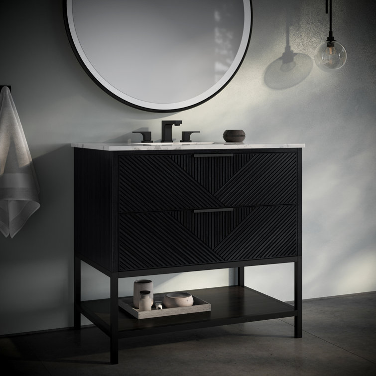 Charcoal Black 36'' Freestanding Vanity with Calacatta Quartz Top