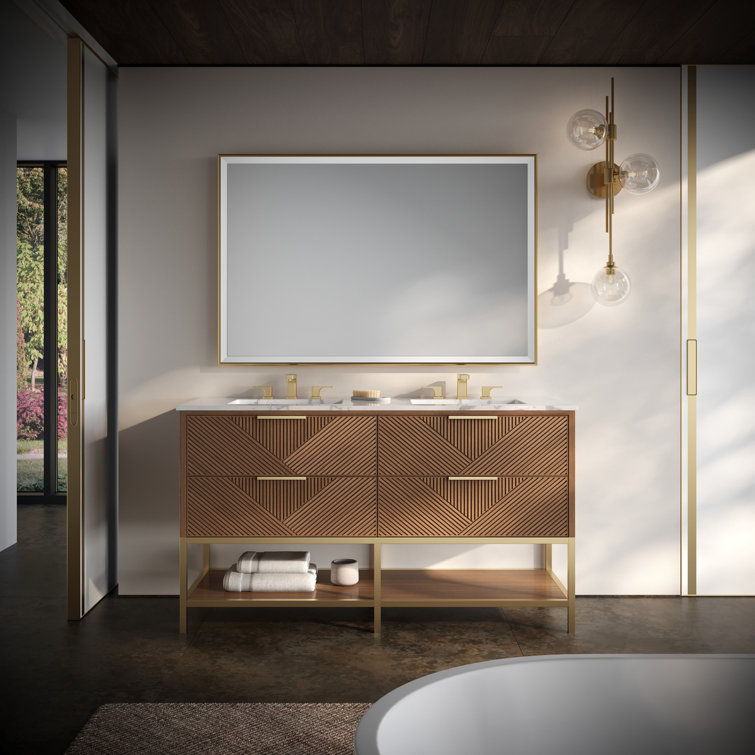 Diamond 60'' Charcoal Black Double Vanity with Calacatta Quartz Top