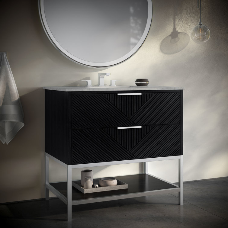 Charcoal Black 36'' Freestanding Vanity with Calacatta Quartz Top