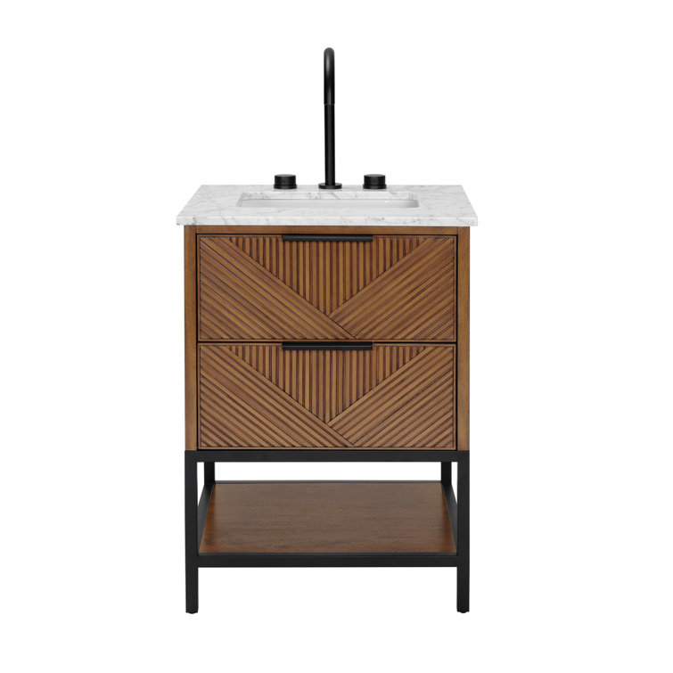 Diamond 24'' Walnut Bathroom Vanity with White Quartz Top