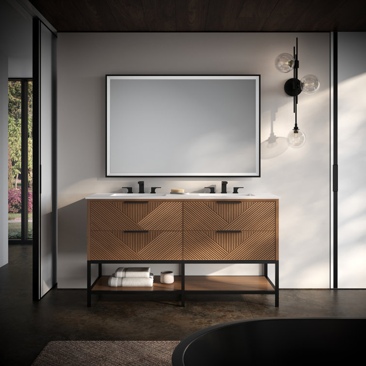 Diamond 60'' Charcoal Black Double Vanity with Calacatta Quartz Top
