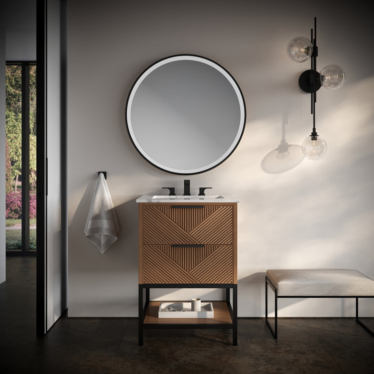 Diamond 24'' Walnut Bathroom Vanity with White Quartz Top