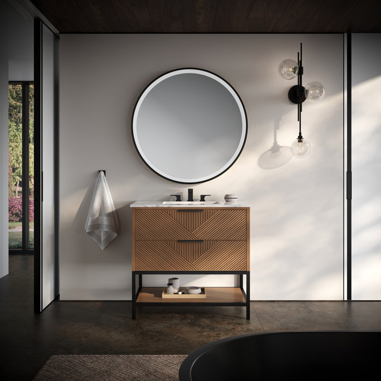 Charcoal Black 36'' Freestanding Vanity with Calacatta Quartz Top