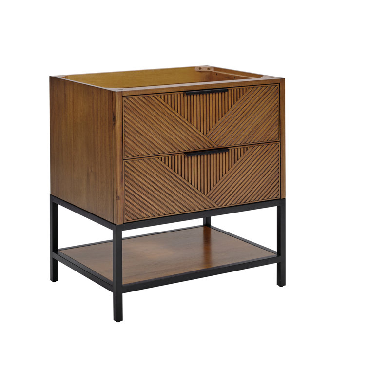 Diamond 30'' Walnut and Matte Black Single Bathroom Vanity with Calacatta Quartz Top