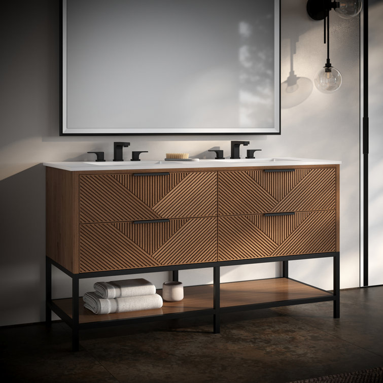 Diamond 60'' Charcoal Black Double Vanity with Calacatta Quartz Top