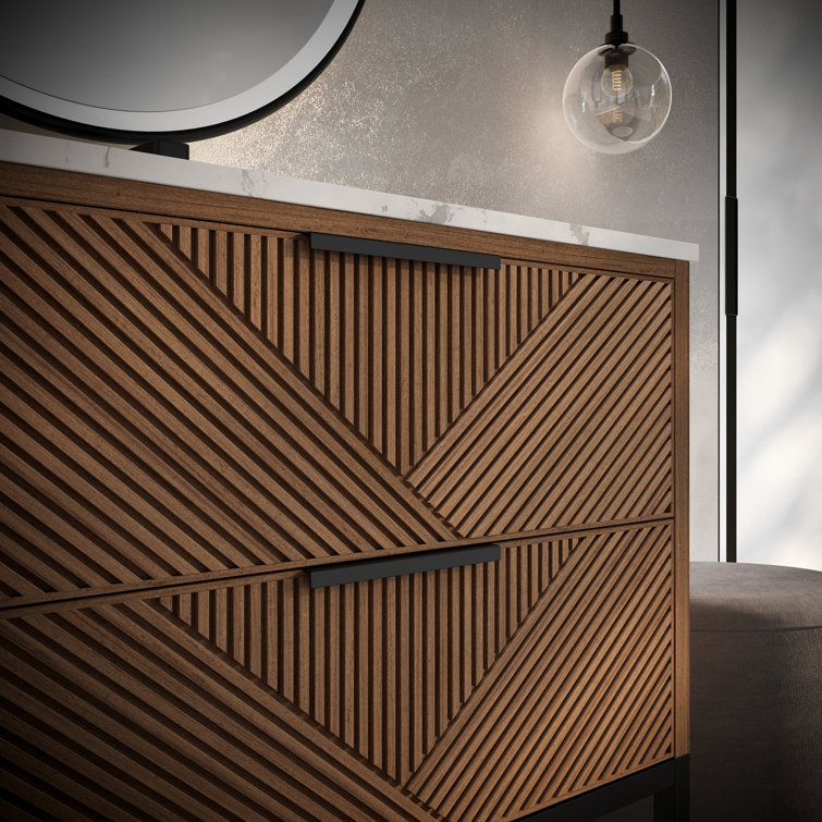 Diamond 30'' Walnut and Matte Black Single Bathroom Vanity with Calacatta Quartz Top