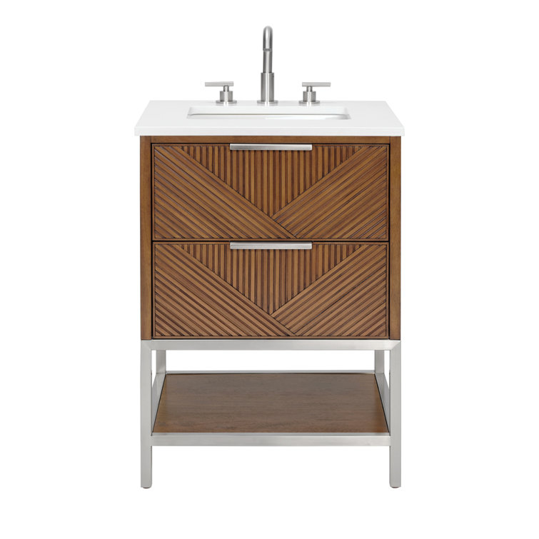 Diamond 24'' Walnut Bathroom Vanity with White Quartz Top
