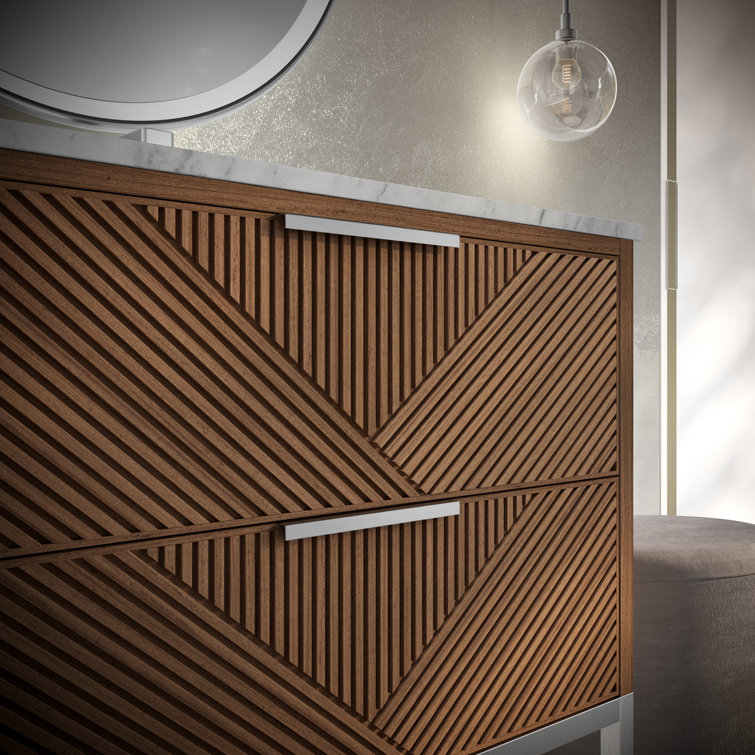 Diamond 30'' Walnut and Matte Black Single Bathroom Vanity with Calacatta Quartz Top