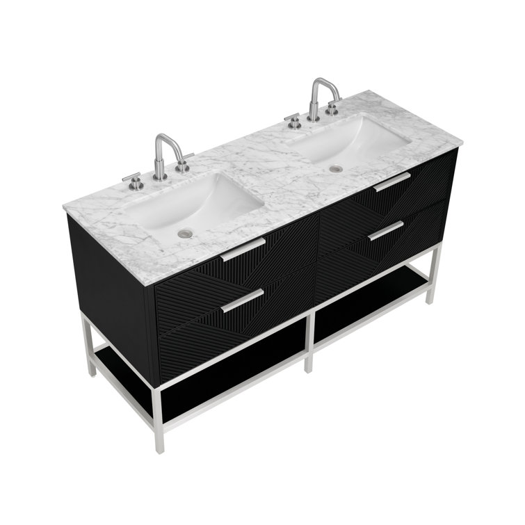 Diamond 60'' Charcoal Black Double Vanity with Calacatta Quartz Top