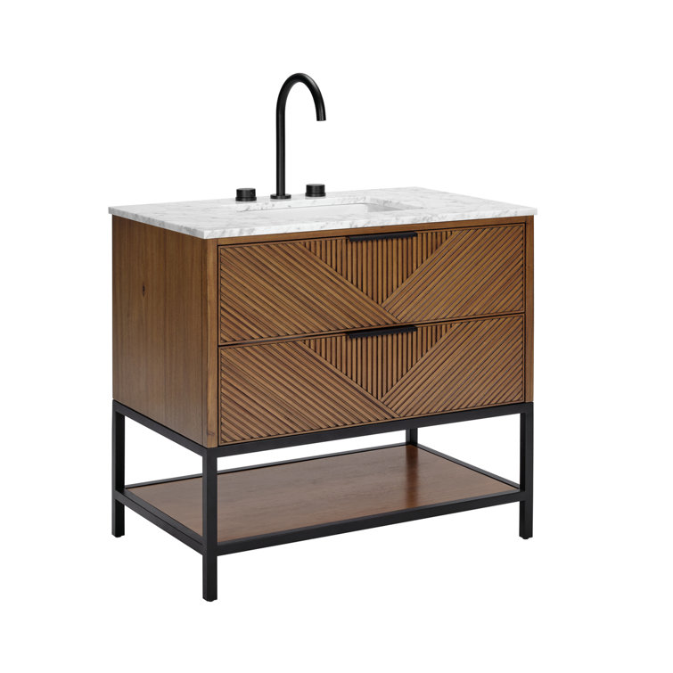 Charcoal Black 36'' Freestanding Vanity with Calacatta Quartz Top