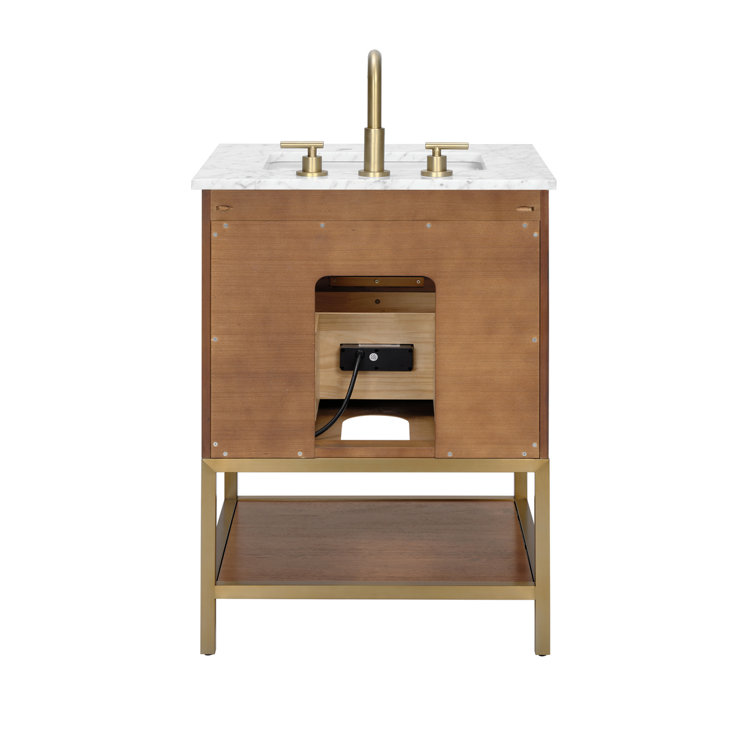 Diamond 24'' Walnut Bathroom Vanity with White Quartz Top