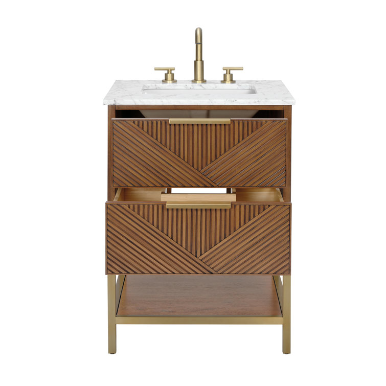 Diamond 24'' Walnut Bathroom Vanity with White Quartz Top