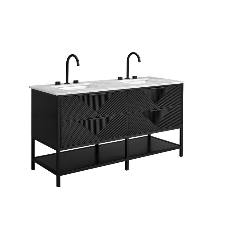 Diamond 60'' Charcoal Black Double Vanity with Calacatta Quartz Top
