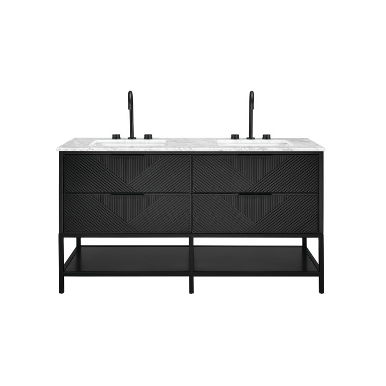 Diamond 60'' Charcoal Black Double Vanity with Calacatta Quartz Top