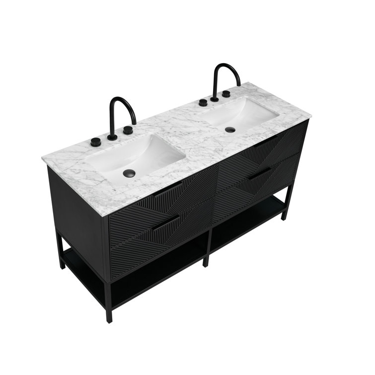 Diamond 60'' Charcoal Black Double Vanity with Calacatta Quartz Top