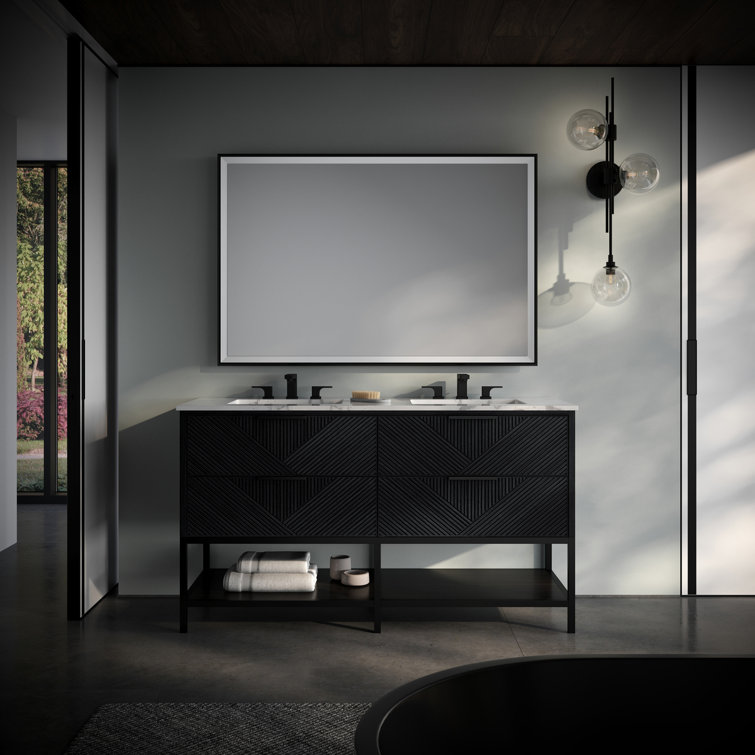 Diamond 60'' Charcoal Black Double Vanity with Calacatta Quartz Top