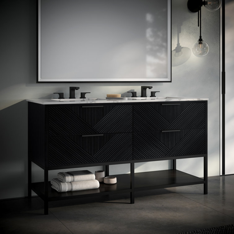 Diamond 60'' Charcoal Black Double Vanity with Calacatta Quartz Top