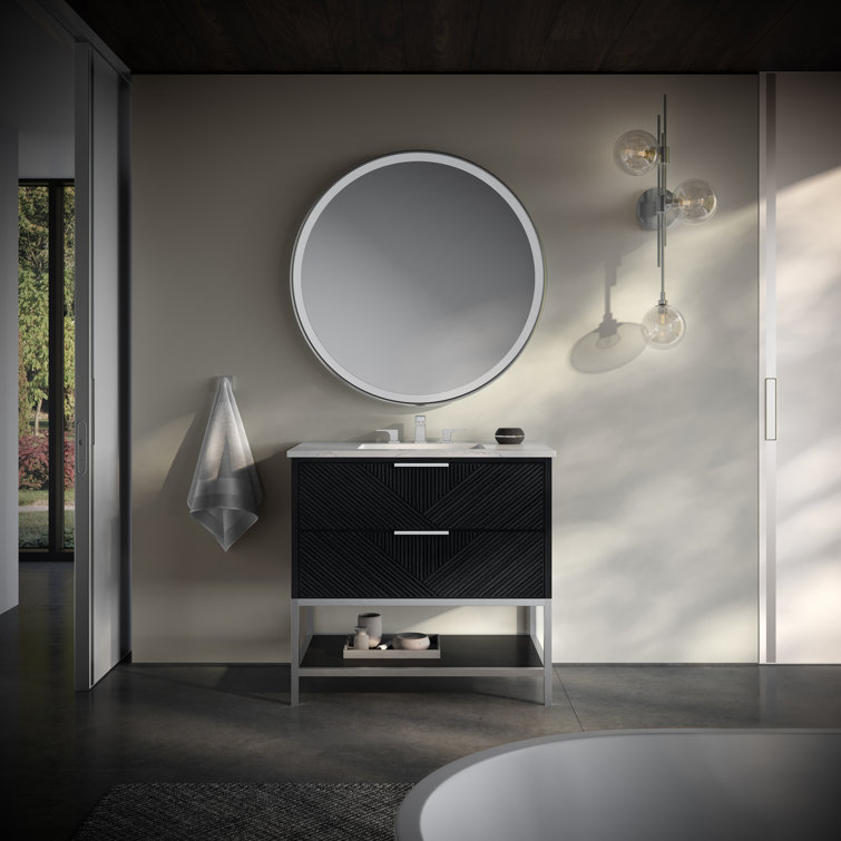 Charcoal Black 36'' Freestanding Vanity with Calacatta Quartz Top