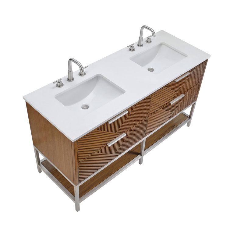 Diamond 60'' Charcoal Black Double Vanity with Calacatta Quartz Top
