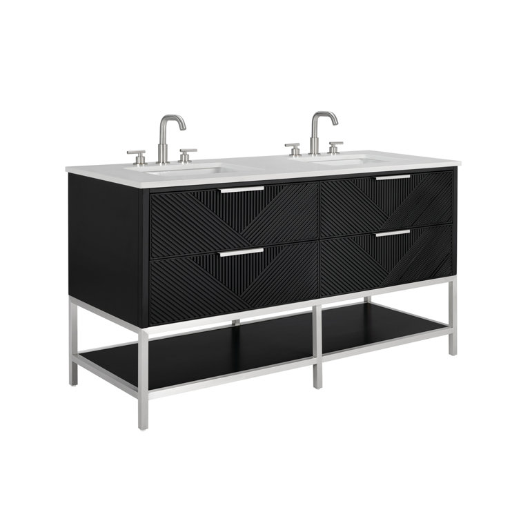 Diamond 60'' Charcoal Black Double Vanity with Calacatta Quartz Top