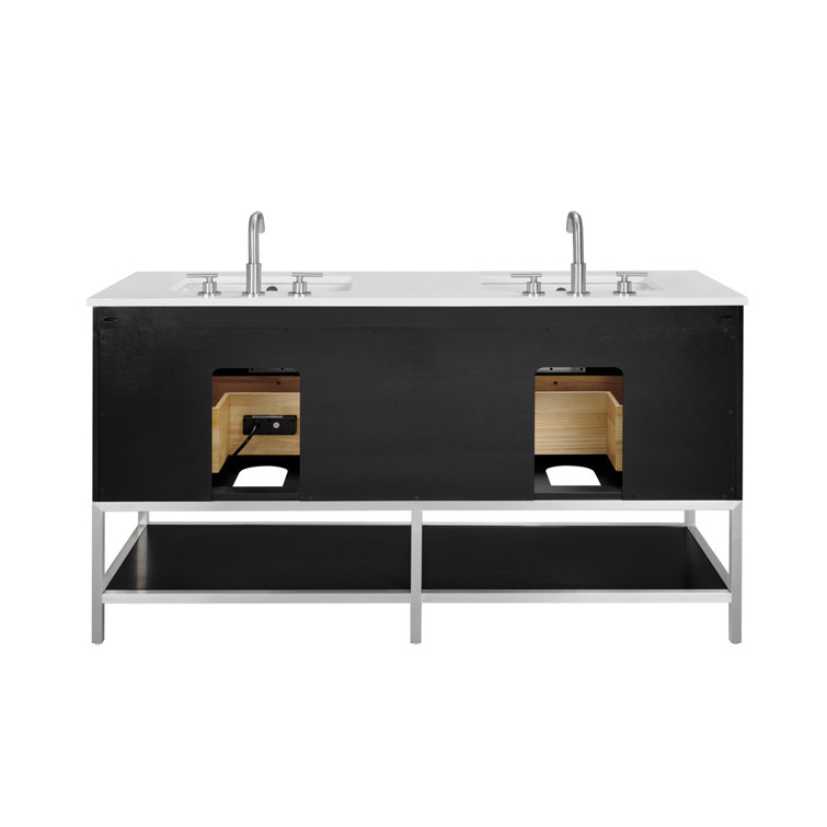 Diamond 60'' Charcoal Black Double Vanity with Calacatta Quartz Top