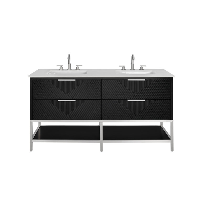 Diamond 60'' Charcoal Black Double Vanity with Calacatta Quartz Top