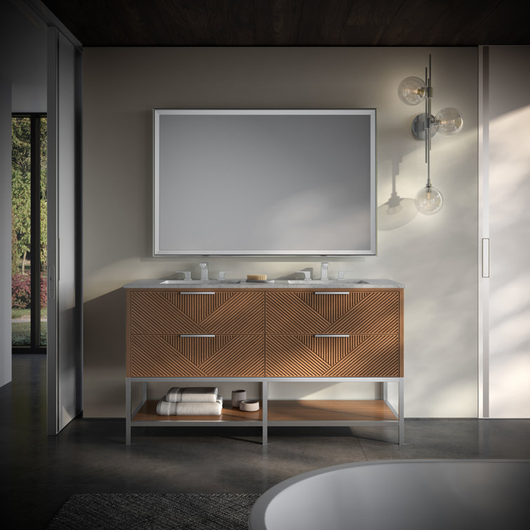Diamond 60'' Charcoal Black Double Vanity with Calacatta Quartz Top