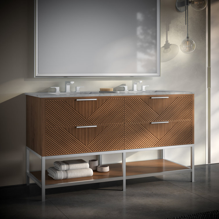 Diamond 60'' Charcoal Black Double Vanity with Calacatta Quartz Top